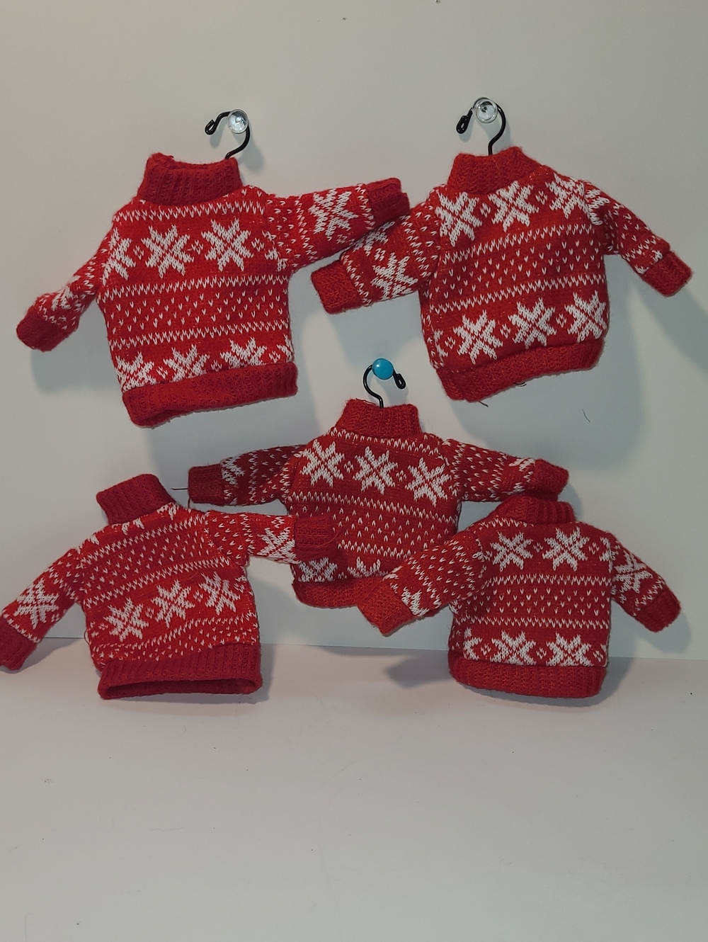 Set Of 5 MINI Christmas Sweaters Tree Ornamenrs Or Elf Clothes(Missing 2 Hangers